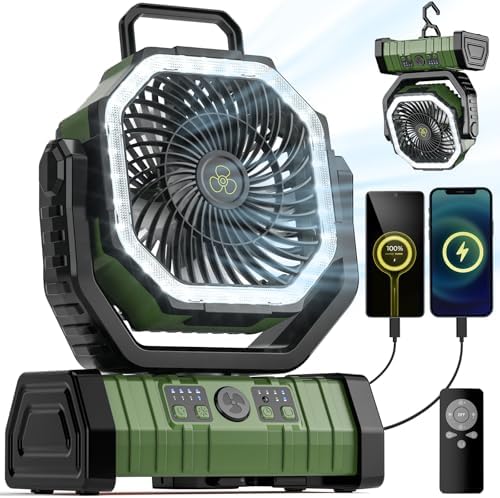 Camping Fan - 20000mAh Battery Powered Fan Rechargeable with LED Lantern - Portable Outdoor Tent Fans with
