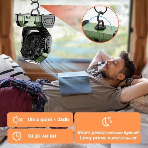 Camping Fan - 20000mAh Battery Powered Fan Rechargeable with LED Lantern - Portable Outdoor Tent Fans with, alternate view 3