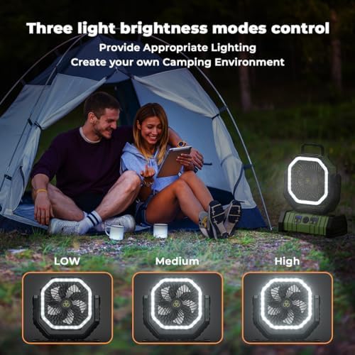 Camping Fan - 20000mAh Battery Powered Fan Rechargeable with LED Lantern - Portable Outdoor Tent Fans with, alternate view 5