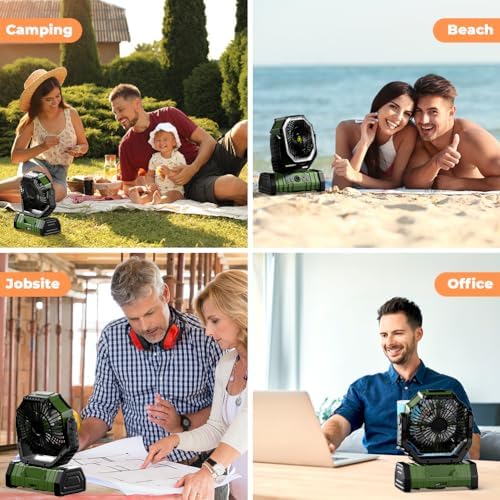Camping Fan - 20000mAh Battery Powered Fan Rechargeable with LED Lantern - Portable Outdoor Tent Fans with, alternate view 6