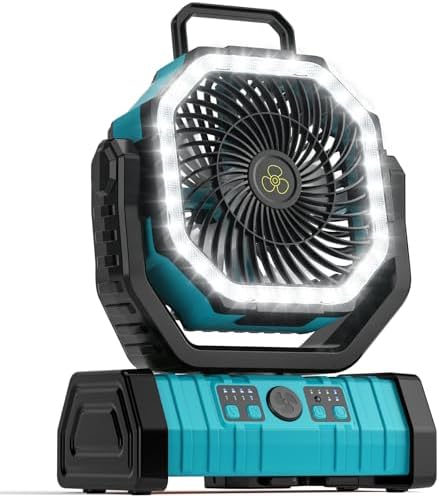 Camping Fan - 20000mAh Battery Powered Fan Rechargeable with LED Lantern - Portable Outdoor Tent Fans with