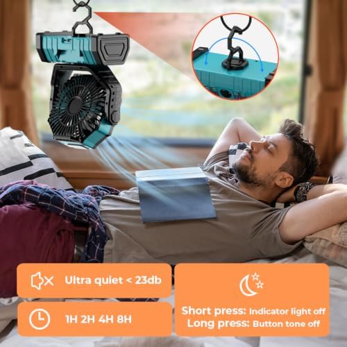 Camping Fan - 20000mAh Battery Powered Fan Rechargeable with LED Lantern - Portable Outdoor Tent Fans with, alternate view 3