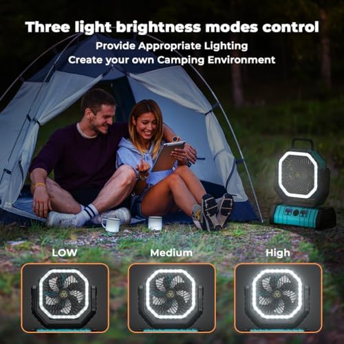 Camping Fan - 20000mAh Battery Powered Fan Rechargeable with LED Lantern - Portable Outdoor Tent Fans with, alternate view 5