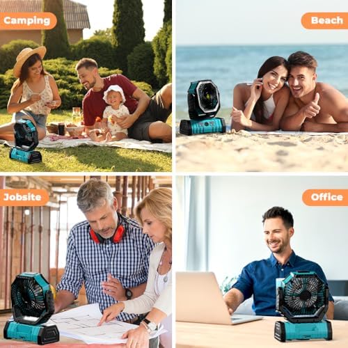 Camping Fan - 20000mAh Battery Powered Fan Rechargeable with LED Lantern - Portable Outdoor Tent Fans with, alternate view 6
