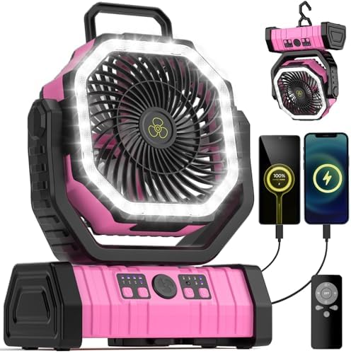 Camping Fan - 20000mAh Battery Powered Fan Rechargeable with LED Lantern - Portable Outdoor Tent Fans with