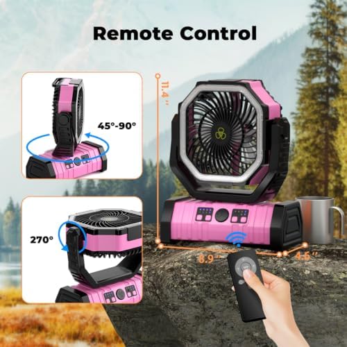 Camping Fan - 20000mAh Battery Powered Fan Rechargeable with LED Lantern - Portable Outdoor Tent Fans with, alternate view 2