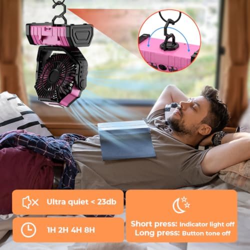 Camping Fan - 20000mAh Battery Powered Fan Rechargeable with LED Lantern - Portable Outdoor Tent Fans with, alternate view 4