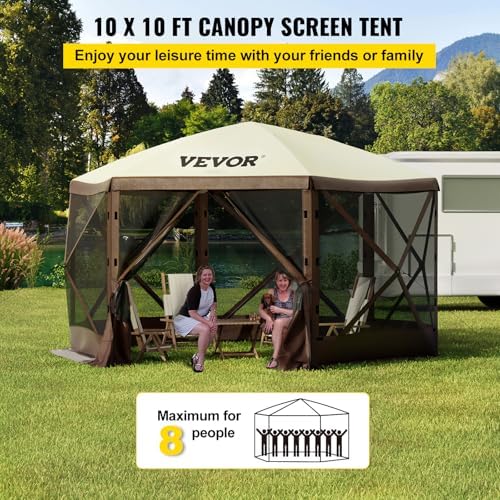 Camping Gazebo Screen Tent, 10 * 10ft, 6 Sided Pop-up Canopy Shelter Tent with Mesh Windows, Portable Carry Bag, alternate