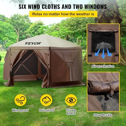 Camping Gazebo Screen Tent, 10 * 10ft, 6 Sided Pop-up Canopy Shelter Tent with Mesh Windows, Portable Carry Bag, alternate
