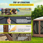 Camping Gazebo Screen Tent, 10 * 10ft, 6 Sided Pop-up Canopy Shelter Tent with Mesh Windows, Portable Carry Bag, alternate