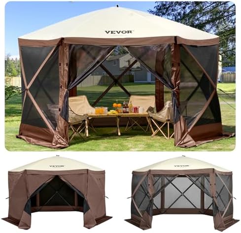 Camping Gazebo Screen Tent, 12x12ft, Brown/Beige in 12x12ft