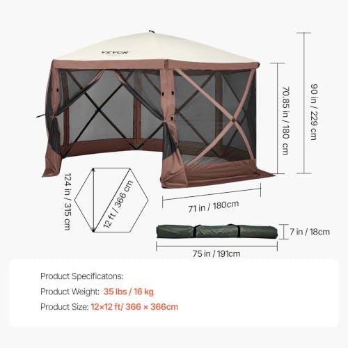 Camping Gazebo Screen Tent, 12x12ft, Brown/Beige in 12x12ft, alternate view 3