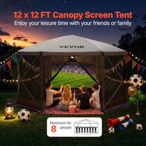 Camping Gazebo Screen Tent, 12x12ft, Brown/Beige in 12x12ft, alternate view 4