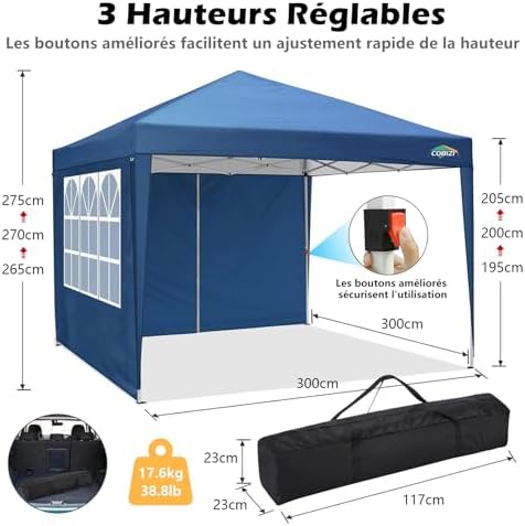 Canopy 10x10 Pop Up Canopy Tent with 4 Sidewalls Party Tents for Parties Weddings Backyard Waterproof Canopy, alternate view