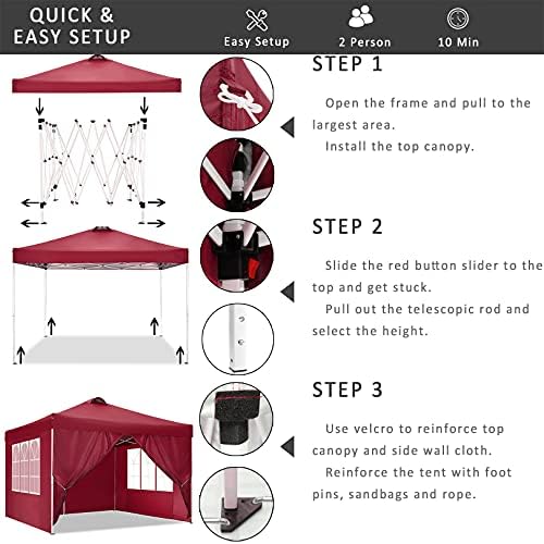 Canopy 10x10FT Outdoor Pop Up Canopy Beach Camping Canopy with Air Vent, 4 Sun Walls, 4 Canopy Sandbags, 100, alternate view