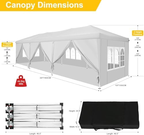 Canopy 10x30 FT Party Tents for Parties with 8 Sidewalls, carpas para Fiestas, Pop Up Canopy Tent, Wedding, alternate view 2