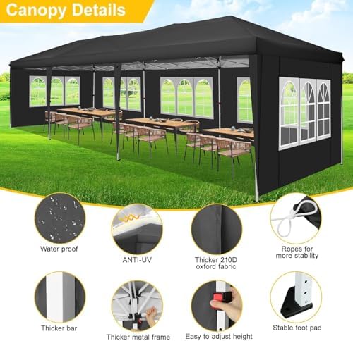 Canopy 10x30 Pop Up Canopy Tent with 8 Sidewalls Party Tents for Parties Wedding Backyard Waterproof Outdoor, alternate view