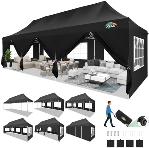 Canopy 10x30 Pop Up Canopy Tent with Sidewalls, Waterproof Commercial Canopy Ez Outdoor Instant Gazebo UV