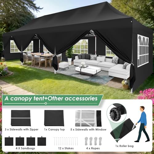 Canopy 10x30 Pop Up Canopy Tent with Sidewalls, Waterproof Commercial Canopy Ez Outdoor Instant Gazebo UV, alternate view 4