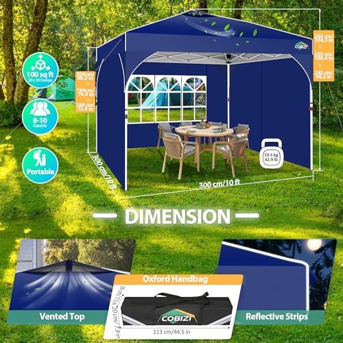 Canopy Tent 10x10, 10x10 Pop Up Canopy for Party Camping, Party Tents with One Push Central Button Air Vent, alternate view 6