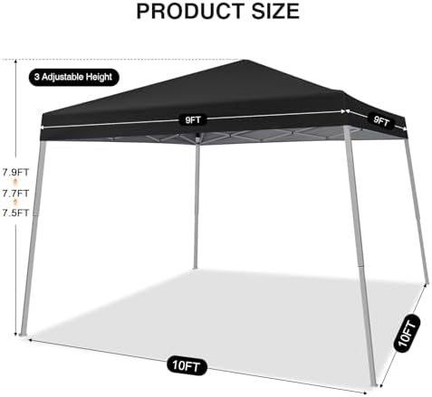 Canopy Tent, 10X10 FT Pop Up Canopy Outdoor Instant Tent Slant Legs with Carrying Bag, Portable Gazebo Shelter, alternate