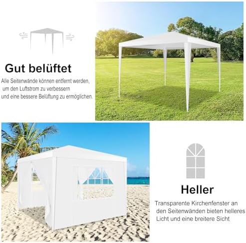 Canopy Tent 10x10 with Removable Sidewalls, White Tents for Parties Waterproof & UV Protection for Gazebo, alternate view 6