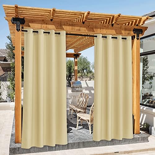 Canvas Patio Curtains Outdoor Waterproof, Rustproof Grommet Durable Thick Privacy Indoor/Outdoor Curtains &