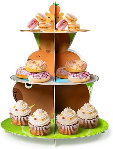 Capy Birthday Cupcake Stand - 3 Tiered Baby Shower Party Decoration in Brown