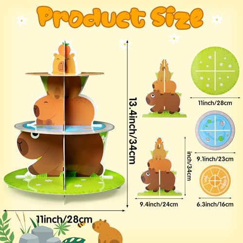 Capy Birthday Cupcake Stand - 3 Tiered Baby Shower Party Decoration in Brown, alternate view 3