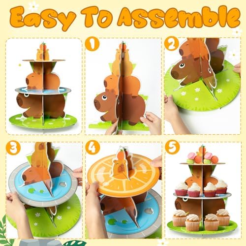 Capy Birthday Cupcake Stand - 3 Tiered Baby Shower Party Decoration in Brown, alternate view 5