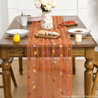 Caramel Daisy Gauze Table Runner 120 Inch 10FT in 28" x 120" in Caramel, alternate view 2