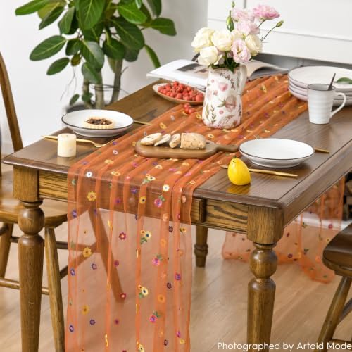 Caramel Daisy Gauze Table Runner 120 Inch 10FT in 28" x 120" in Caramel, alternate view 4