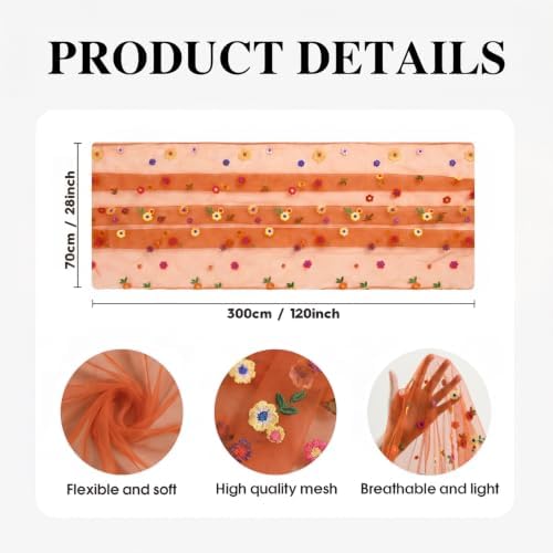 Caramel Daisy Gauze Table Runner 120 Inch 10FT in 28" x 120" in Caramel, alternate view 6