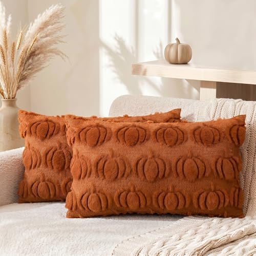 Caramel Fall Pumpkin Throw Pillow Covers 12x20 Inch in 12x20 Inch