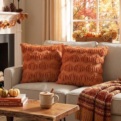 Caramel Fall Pumpkin Throw Pillow Covers 20x20 Inch in 20x20 Inch, alternate view 2
