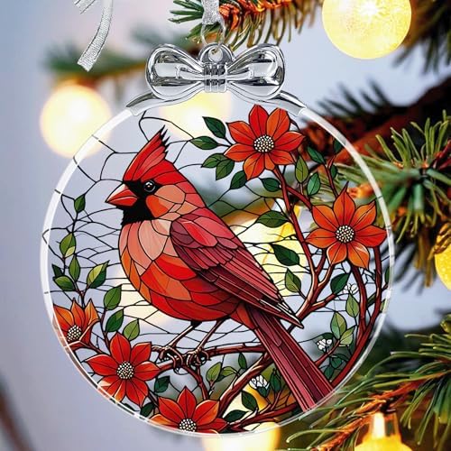Cardinal Christmas Ornament Crystal Glass for Christmas Tree Décor - Red Cardinal Memorial Gifts - Sympathy