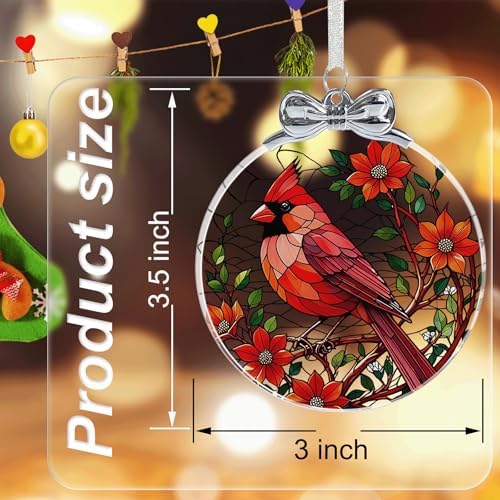 Cardinal Christmas Ornament Crystal Glass for Christmas Tree Décor - Red Cardinal Memorial Gifts - Sympathy, alternate view 3