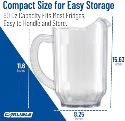 Carlisle Versapour Pitcher with Window, 60 oz Clear SAN Plastic in Clear, alternate view 4
