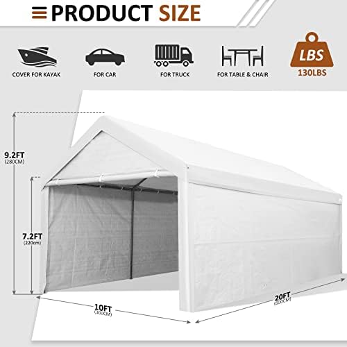 Carport, Upgraded 10x 20 Heavy Duty Carport Canopy with Removable Waterproof and UV-Treated Ripstop Cover, alternate view 3