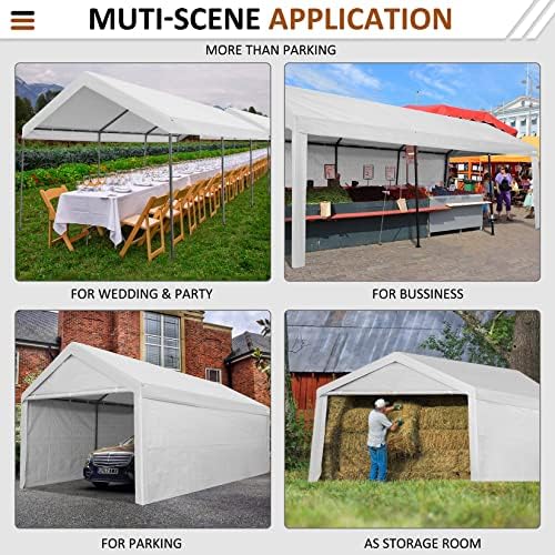 Carport, Upgraded 10x 20 Heavy Duty Carport Canopy with Removable Waterproof and UV-Treated Ripstop Cover, alternate view 5