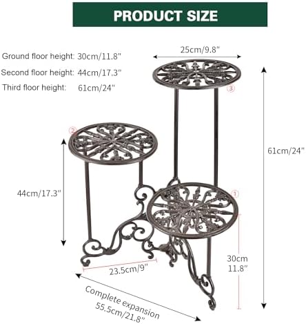 Cast Iron 24" Tall Plant Stand, Heavy-duty 3 Tiered Flower Pot Stand, alternate view 3
