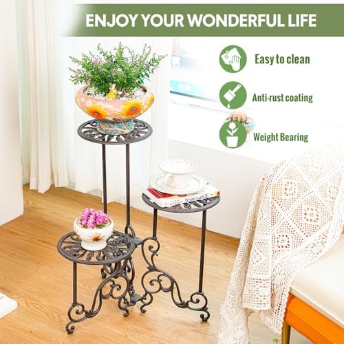 Cast Iron 24" Tall Plant Stand, Heavy-duty 3 Tiered Flower Pot Stand, alternate view 6