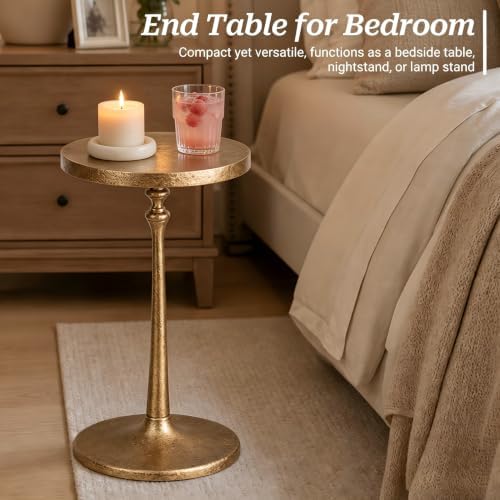 Cast Iron End Table, Vintage Drink Table with Weighted Base, Small Round Side Table, Tall Pedestal Side Table, alternate view