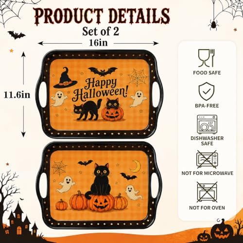 Cat & Pumpkin Serving Trays with Handles, 16 Inch, Set of 2 in Black Cat, alternate view 3