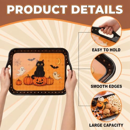 Cat & Pumpkin Serving Trays with Handles, 16 Inch, Set of 2 in Black Cat, alternate view 4