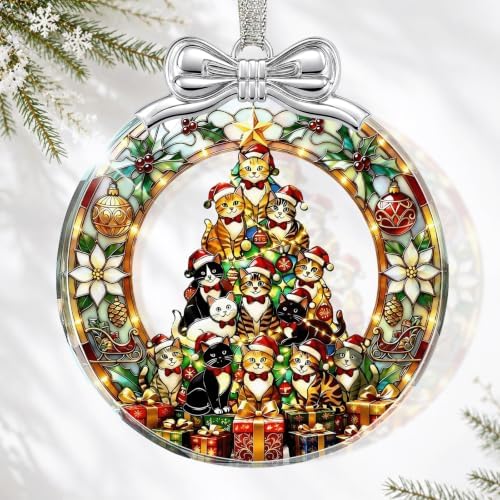 Cat Tree Christmas Ornament Crystal Glass 3 * 3.3 in for Xmas Tree Decor
