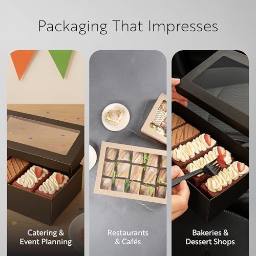 Cater Tek 22.2 x 10 x 3.2 Inch Baked Goods Boxes, 10 Greaseproof Pastry Boxes - Window Lids, Insert Tab Lock, alternate view