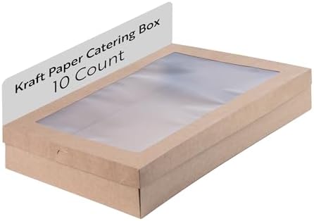 Cater Tek 22.2 x 10 x 3.2 Inch Catering Boxes, 10 Insert Tab Lock Baked Goods Boxes - Window Lids, Easy