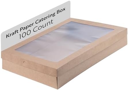 Cater Tek 22.2 x 10 x 3.2 Inch Catering Boxes, 100 Insert Tab Lock Baked Goods Boxes - Window Lids, Easy