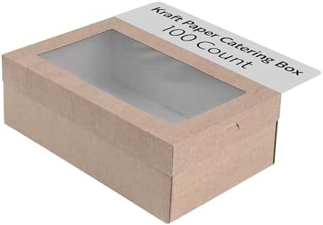 Catering Box With Lid 100 Count 10.16 x 6.1 x 3.15 Inch Paper Rectangle Disposable Food Packaging Box